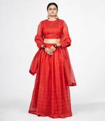 Red Gathered Lehenga Set
