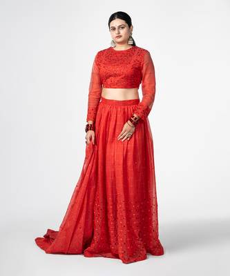 Red Gathered Lehenga Set 2