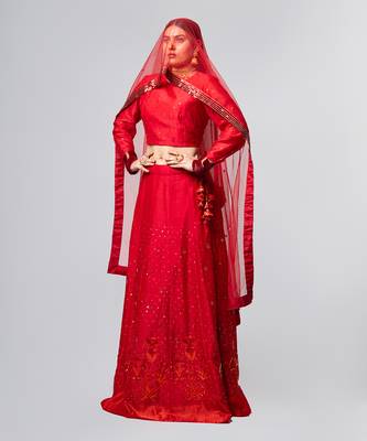 Maroon Chanderi Silk Lehenga Set 1