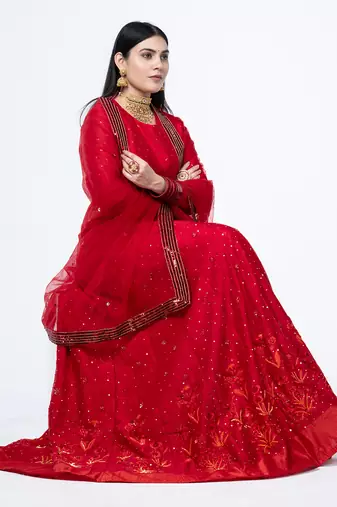 Maroon Chanderi Silk Lehenga Set