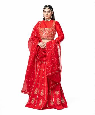 Red Chanderi Silk Lehenga Set 1