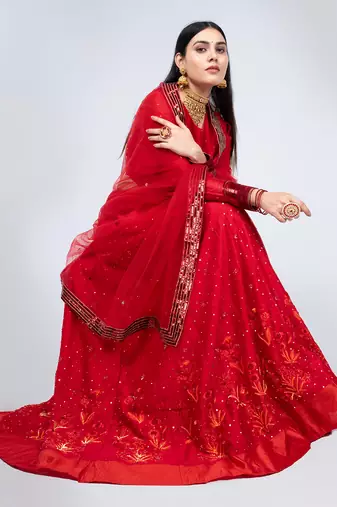 Maroon Chanderi Silk Lehenga Set