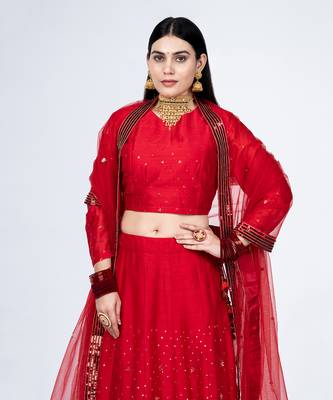Maroon Chanderi Silk Lehenga Set 4