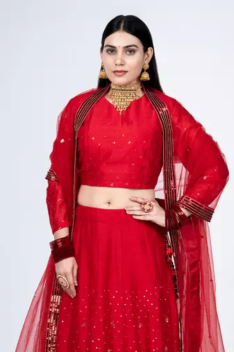 Maroon Chanderi Silk Lehenga Set