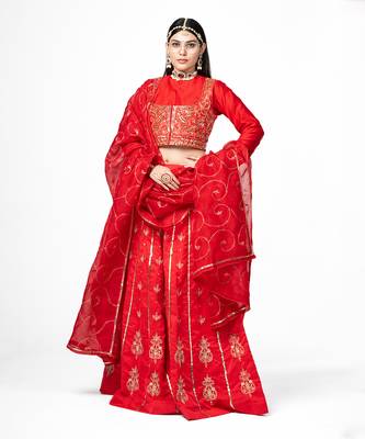 Red Chanderi Silk Lehenga Set 2