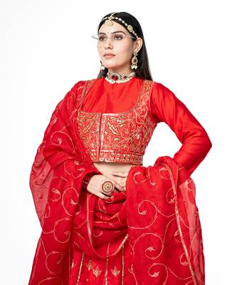 Red Chanderi Silk Lehenga Set 3