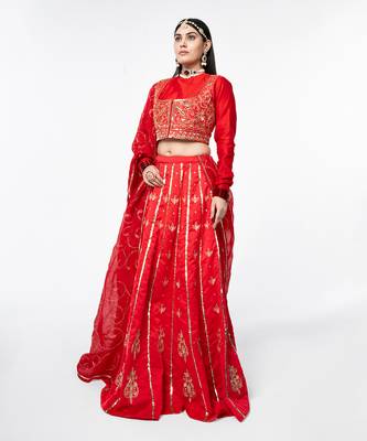 Red Chanderi Silk Lehenga Set 4
