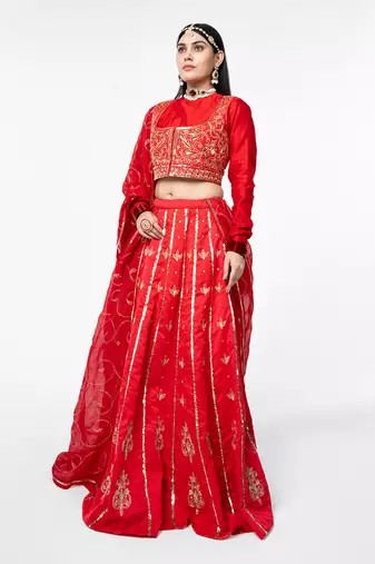 Red Chanderi Silk Lehenga Set