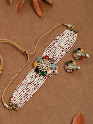 Navratna pendant pearl choker jewellery set 1