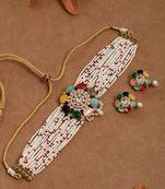 Navratna pendant pearl choker jewellery set