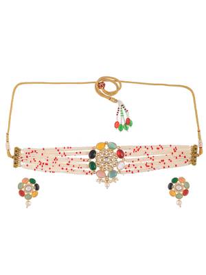 Navratna pendant pearl choker jewellery set 3