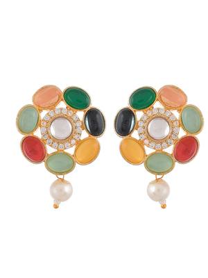 Navratna pendant pearl choker jewellery set 4