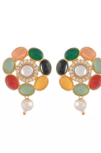 Navratna pendant pearl choker jewellery set