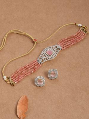 American diamond choker jewellery set with earrings 1