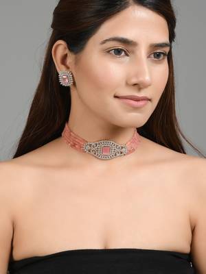 American diamond choker jewellery set with earrings 2