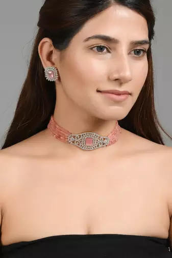 American diamond choker jewellery set with earrings