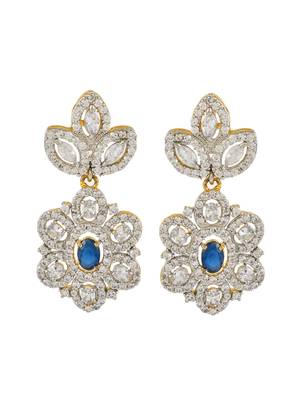 Sapphire blue long ranihar jewellery set with ad brooch 4