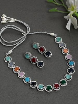 Multi color silver plated jewellery set 1