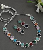 Multi color silver plated jewellery set