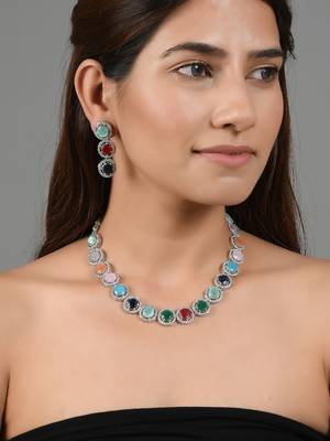 Multi color silver plated jewellery set 2