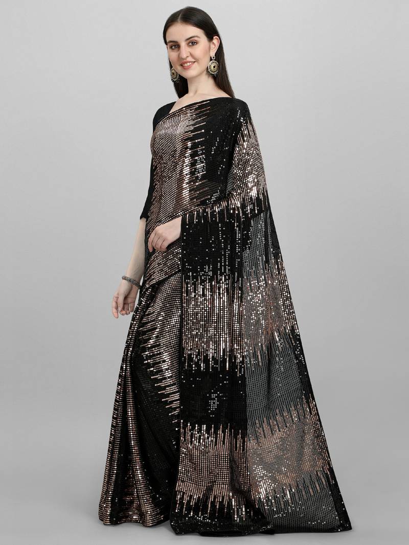 Clemira Gold Color Embellished Georgette Bollywood Saree With Blouse