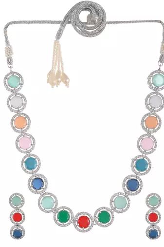 Multi color silver plated jewellery set