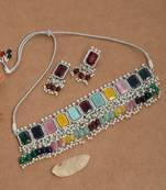 Multi color stone heavy choker jewellery set