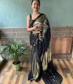 Clemira Gold Color Embellished Georgette Bollywood Saree With Blouse