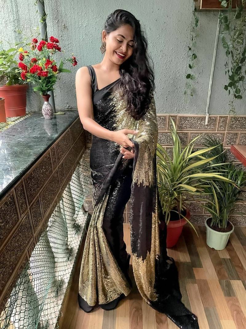 Clemira Gold Color Embellished Georgette Bollywood Saree With Blouse