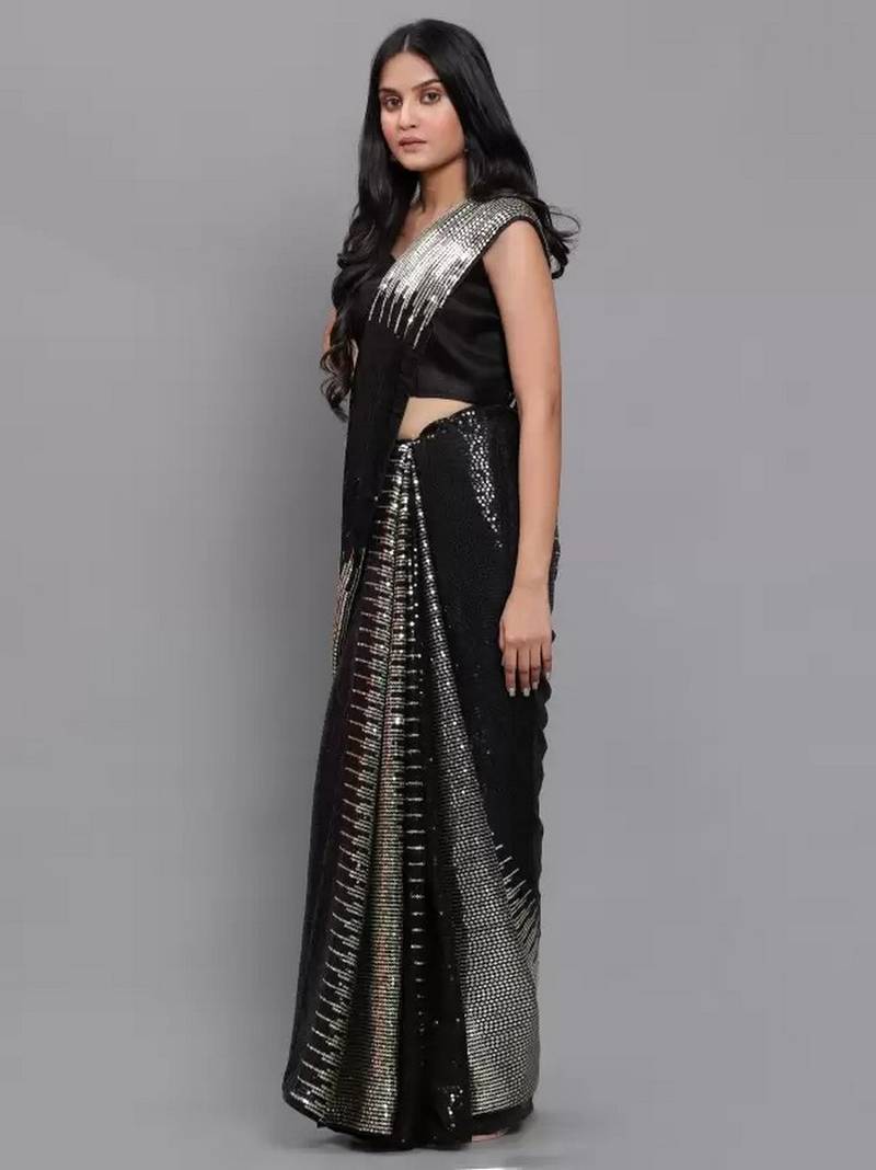 Clemira Gold Color Embellished Georgette Bollywood Saree With Blouse