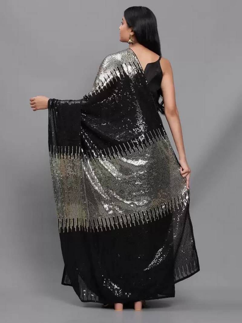 Clemira Gold Color Embellished Georgette Bollywood Saree With Blouse