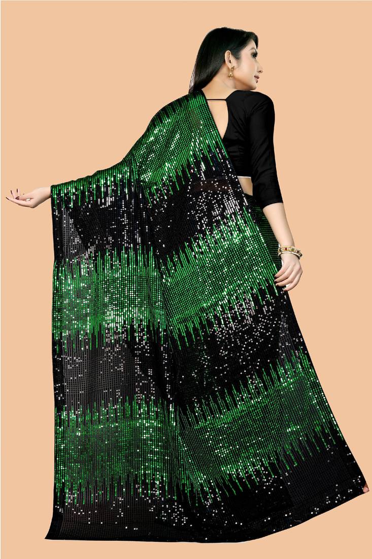Clemira Green Color Embellished Georgette Bollywood Saree With Blouse