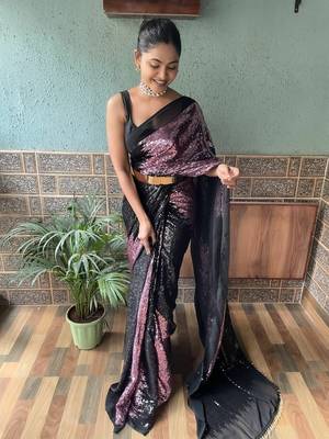 Clemira Purple Color Embellished Georgette Bollywood Saree With Blouse 1