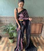 Clemira Purple Color Embellished Georgette Bollywood Saree With Blouse