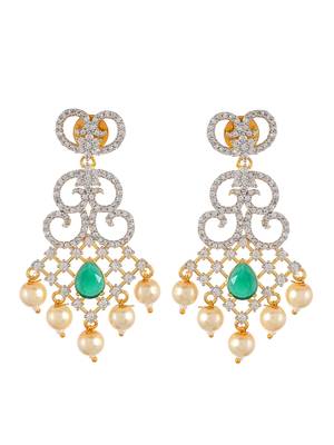 Bridal american diamond jewellery set with earrings and maangtikka 4