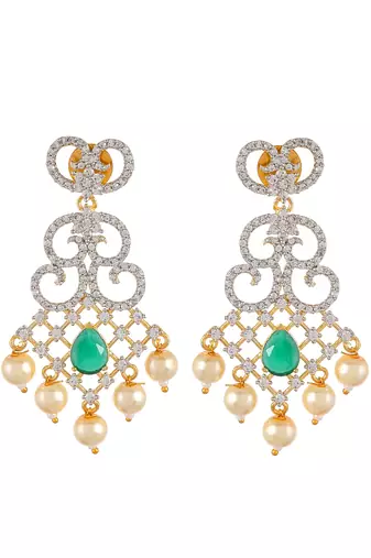 Bridal american diamond jewellery set with earrings and maangtikka