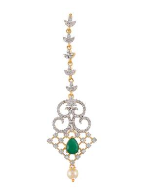 Bridal american diamond jewellery set with earrings and maangtikka 5