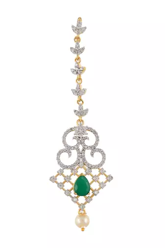 Bridal american diamond jewellery set with earrings and maangtikka