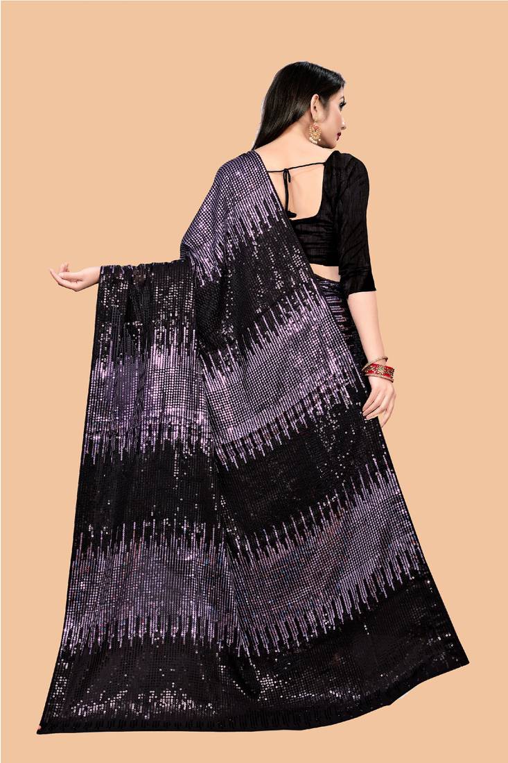 Clemira Purple Color Embellished Georgette Bollywood Saree With Blouse