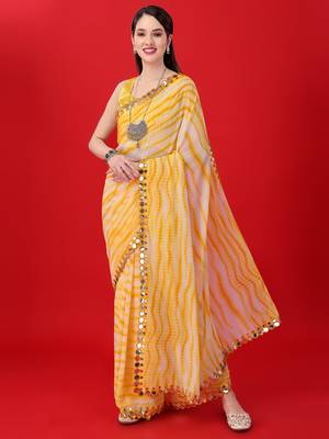 Clemira Yellow Color Embellished Georgette Bollywood Saree With Blouse 1