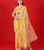 Clemira Yellow Color Embellished Georgette Bollywood Saree With Blouse