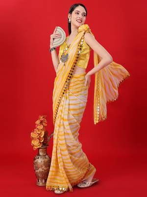 Clemira Yellow Color Embellished Georgette Bollywood Saree With Blouse 3