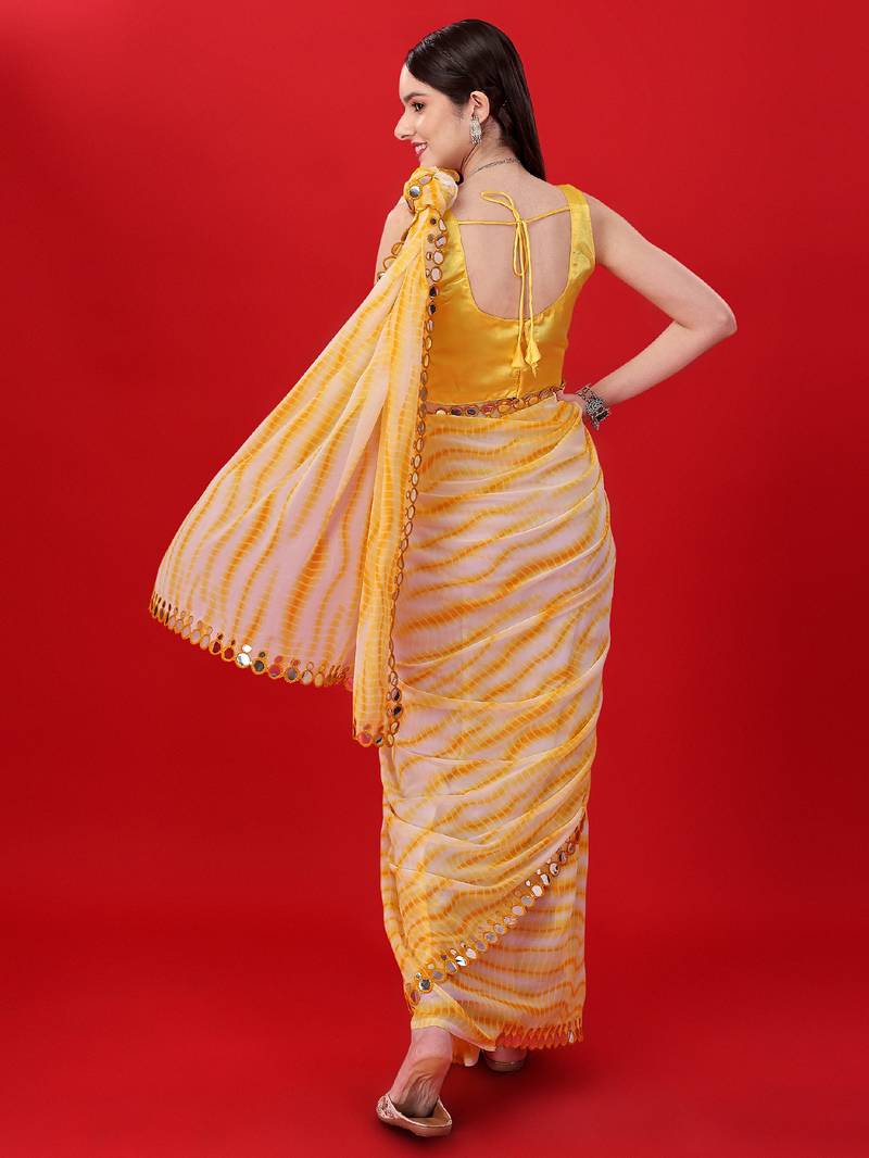 Clemira Yellow Color Embellished Georgette Bollywood Saree With Blouse