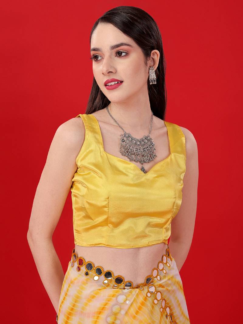Clemira Yellow Color Embellished Georgette Bollywood Saree With Blouse