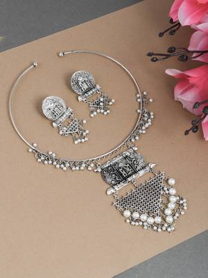 Oxidised silver hasli jewelelry set with long earrings 1