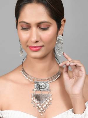 Oxidised silver hasli jewelelry set with long earrings 2