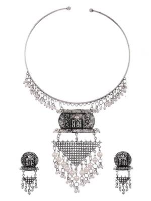 Oxidised silver hasli jewelelry set with long earrings 3