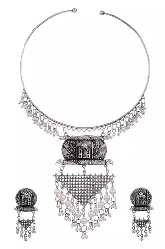 Oxidised silver hasli jewelelry set with long earrings