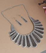 Oxidised silver statement necklace with earrings