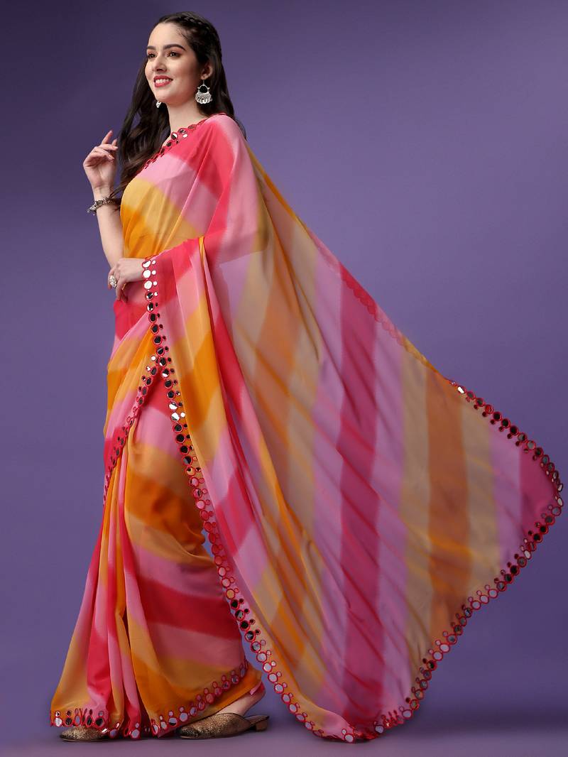 Clemira Multicolor Color Embellished Georgette Bollywood Saree With Blouse